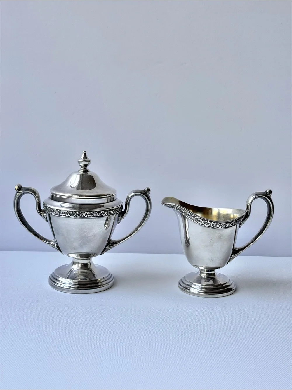 Vintage Queen City Silver Co Silverplate Sugar Bowl & Creamer Set Cincinnati